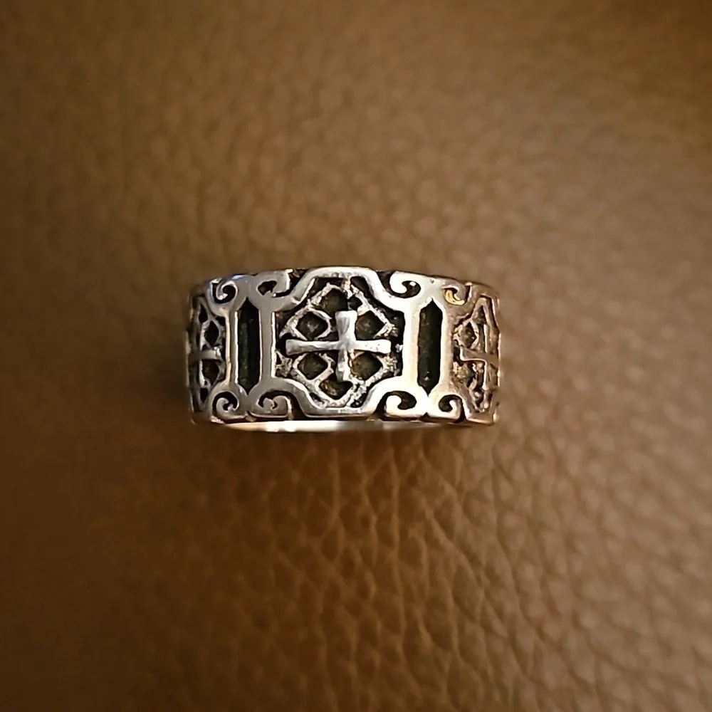 Silver Filled Stainless Steel Gothic Castlecore Cross Band Ring Size 10